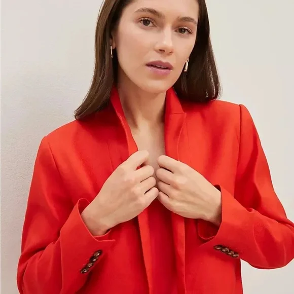 NWT $198 ANN TAYLOR FIERY RED LINEN BLEND LONGLINE BLAZER SZ 2 - Picture 4 of 4